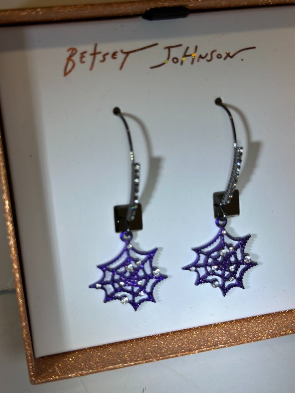 Betsey Johnson purple spider web Halloween ear rings